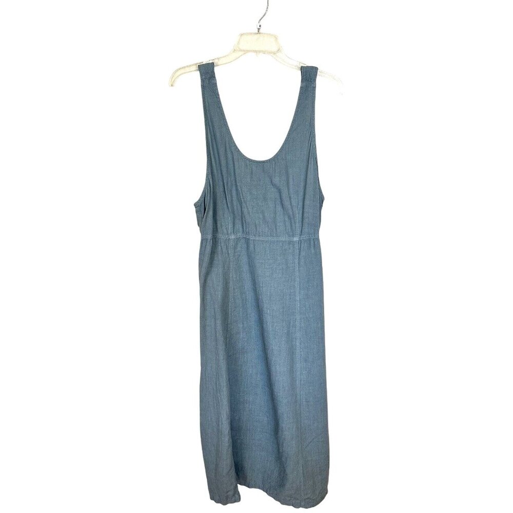 Heaven Sage Green Womens Linen Midi Dress USA XL Adjustable Straps Pockets Shift